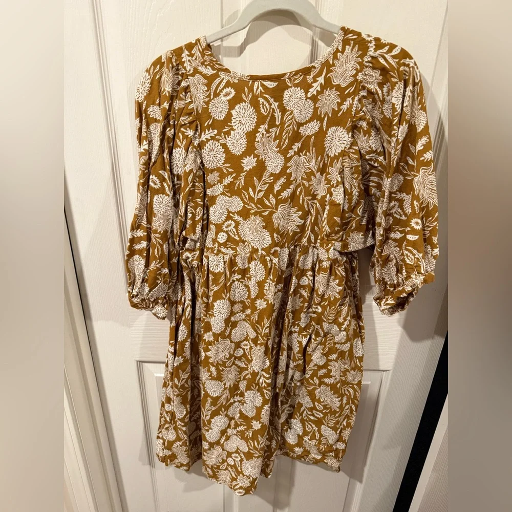 Mustard Floral V-Neck Boho Dress - Picture 2 of 5